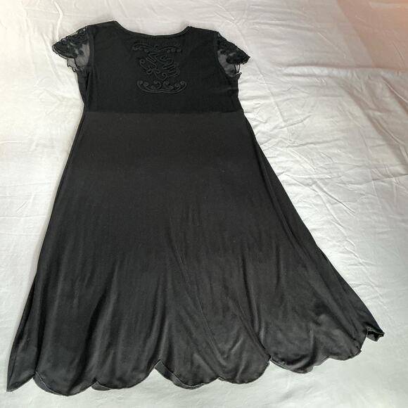Soft Surroundings Black Dress Raised Embroidery Flutter Lace Sleeves Size Large - Picture 10 of 11